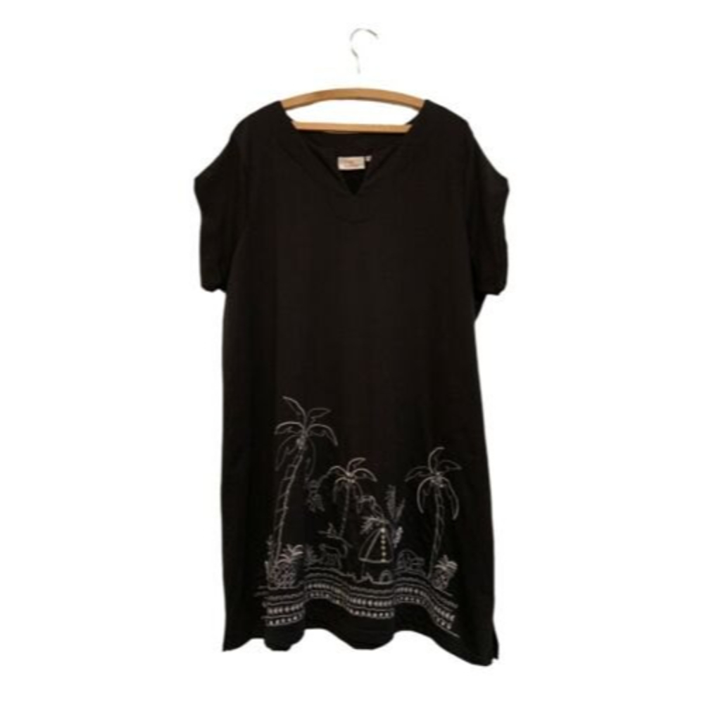 Quaker Factory Women’s  Black Dress Size 3X  Cotton Embroidery